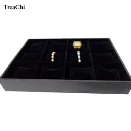 12 Grids Convenience Jewelry Display Case Bangle Bracelet Display Pillow Box Black PU Velvet Cushion Watch Holder Tray