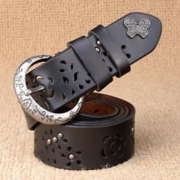 Women Belt Genuine Leather Bow Luxury Strap Female Hollow Out Rivet Belts For Women Pin Buckle Good Quality Cintos Masculinos