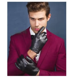 Men Soft Sheepskin Leather Gloves Touch Screen Winter Business Driving Knit Lining Warm
