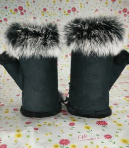 Female Rabbit Hair Wrist Gloves Fingerless Computer Typing Mittens Winter Women Suede Leather Warm Thick Cashmere Gloves G58