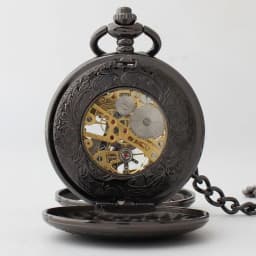 Double Opened Vintage Black Steampunk Gears Hollow Mechanical Pocket Watch Hand Wind Skeleton Necklace Clock Men Womens Gifts