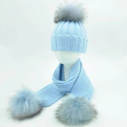 Jaxmonoy Baby Hat and Scarf Set Thick Stretchy Knitted Beanie for Boys and Girls Real Raccoon Fur Pom Pom Winter Hats for Kids