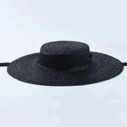 Wide Brim Boater Hat Brim Straw Hat Flat Women Summer Kentucky Derby Hat White Black Ribbon Tie Sun Hat Beach Cap