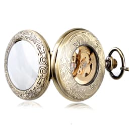 Roman Numerals Steampunk Self Wind Carving Pocket Watch Skeleton Exquisite Automatic Mechanical Bronze Pendant Gift for Nurse