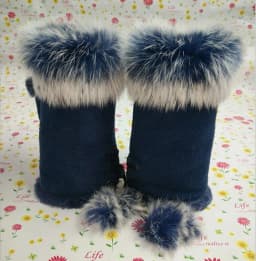 Female Rabbit Hair Wrist Gloves Fingerless Computer Typing Mittens Winter Women Suede Leather Warm Thick Cashmere Gloves G58