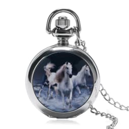 Vintage Bronze Pocket Watch Quartz Retro Horse Full Hunter Pendant Watch with Fob Necklace Chain Best Gift for Men Women Reloj