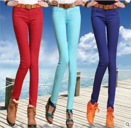 JLZXSY NEW Popular Basic Cotton Slim Pants Colorful Denim Jeans Skinny Pencil Pants