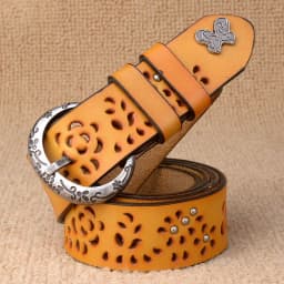 Women Belt Genuine Leather Bow Luxury Strap Female Hollow Out Rivet Belts For Women Pin Buckle Good Quality Cintos Masculinos