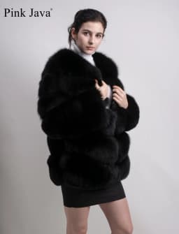 pink java QC8066 high quality women real fox fur coat wihter warm thick fox fur jacket genuine fur short coat long sleeves
