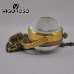 Vintage Mechanical Pocket Watch with Chain Retro Brass Steampunk Rotating Ball Style Glass Skeleton Necklace Relogio De Bolso