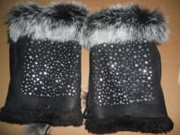 Female Rabbit Hair Wrist Gloves Fingerless Computer Typing Mittens Winter Women Suede Leather Warm Thick Cashmere Gloves G58