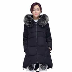 Autumn Winter New Women's Parka Thick Down Cotton Jacket Fur Collar Hooded A-line Type Long Cotton Padded Coat Female G388
