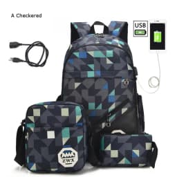 3 pcs /set USB Male backpack high school bags for women travel men school backpacks boys one student shoulder bag sac mochila