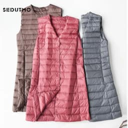 SEDUTMO Spring Womens Down Jackets Vest Long Ultra Light Waistcoat Winter Puffer Jacket Slim Parkas ED757