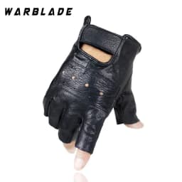 WarBLade High Quality Men Genuine Leather Gloves Slip-resistant Luvas Half Finger Sheep Leather Fingerless Gym Fitness Gloves