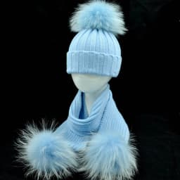 Jaxmonoy Baby Hat and Scarf Set Thick Stretchy Knitted Beanie for Boys and Girls Real Raccoon Fur Pom Pom Winter Hats for Kids