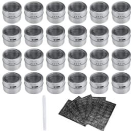 LMETJMA Magnetic Spice Jars Set With Spice Labels and Chalkboard Pen Stainless Steel Seasoning Pepper Spice Storage Jars Tins