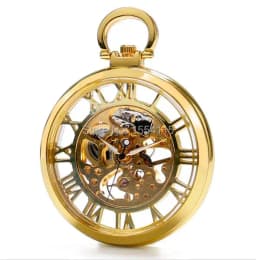 10pcs/lot Gold Hollowed Roman Dial Mechanical Pocket Watch Skeleton Men's Watches Gift Watch Wholesale