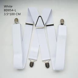 Solid White 3.5cm Wide X-Back Suspenders Braces 4 Clips Men Adult Up To XXL Adjustable Elastic Wedding Trouser Accessory