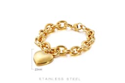 Gold Color 11mm Width Big Love Heart Charm Bracelet for Couples Men Women Metal Link Chain Trendy Jewelry