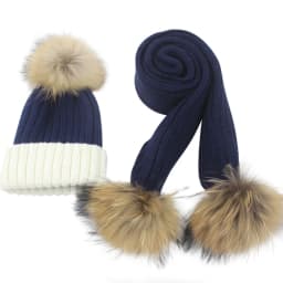 Children knitted Scarf and Hat Set Luxury Winter Warm Crochet Hats and scarves with Real fur pom Beanie Hat for boys and girls