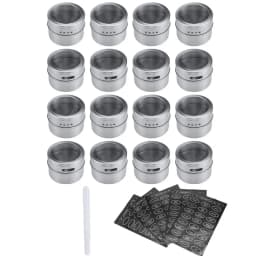 LMETJMA Magnetic Spice Jars Set With Spice Labels and Chalkboard Pen Stainless Steel Seasoning Pepper Spice Storage Jars Tins