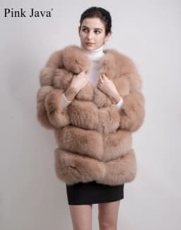 pink java QC8066 high quality women real fox fur coat wihter warm thick fox fur jacket genuine fur short coat long sleeves
