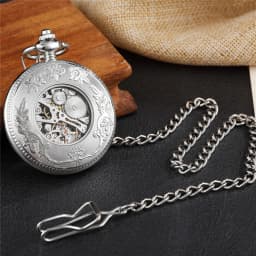 Pocketwatch Silver Roman Numerals Antique Hand Wind Mechanical Pocket Watch Skeleton Steampunk Unique Gear Men Women Top