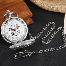 Pocketwatch Silver Roman Numerals Antique Hand Wind Mechanical Pocket Watch Skeleton Steampunk Unique Gear Men Women Top