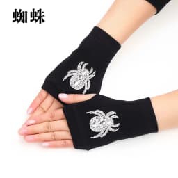 Lovely Cartoon Animals Pattern Skull Winter Rivet Gloves Women Warm Knitted Diamonds Sequins Cool Fingerless Dancing Gloves G101