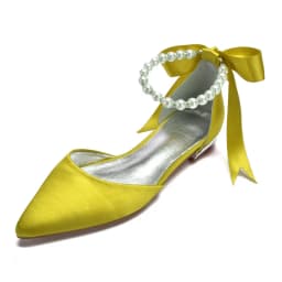 Comfort Flat Satin Women Shoes Pointed Toe Ankle Strap Pearls Ribbon Formal Prom Evening Wedding Party Dress Flats
