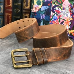 Super Wide 4.2CM Luxury Thick Genuine Leather Men Belt Double Buckle Belt Ceinture Leather Belt Men Jeans Trouser Belt MBT0018