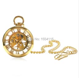 10pcs/lot Gold Hollowed Roman Dial Mechanical Pocket Watch Skeleton Men's Watches Gift Watch Wholesale