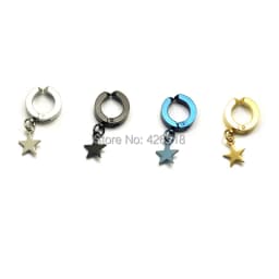 Alisouy 2pcs Star Pendant No Pierced Black Blue Gold Color Stainless Steel Men Punk Ear Clip Earrings