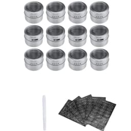LMETJMA Magnetic Spice Jars Set With Spice Labels and Chalkboard Pen Stainless Steel Seasoning Pepper Spice Storage Jars Tins