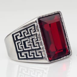 Men's Red Blue CZ Stone Gem Ring Vintage Stainless Steel Ring Men Wedding Bands Ring for Male Jewelry Anel