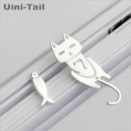 Original 925 sterling silver kitten fish earring personality hypoallergenic earrings simple student tide cat fish ear ornament