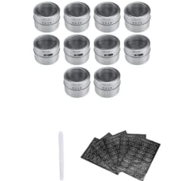 LMETJMA Magnetic Spice Jars Set With Spice Labels and Chalkboard Pen Stainless Steel Seasoning Pepper Spice Storage Jars Tins