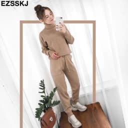 Women Elastic Waist Drawstring Trousers Thick Knitted Harem Pants Autumn Winter Sport swear Women'S Pants New Bottoms