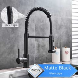 Rozin Matte Black Kitchen Faucet Deck Mounted Mixer Tap 360 Degree Rotation Stream Sprayer Nozzle Kitchen Sink Hot Cold Taps