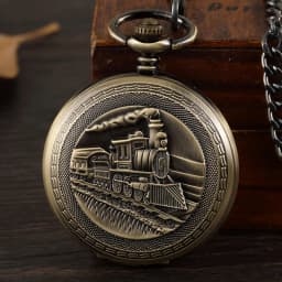Train Carving Mechanical Pocket Watch Car Design Men Bronze Clock Hand Wind Roman Numerals Engraved Fob Watches with Gift Box