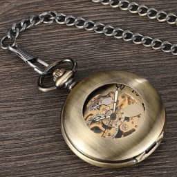 Vintage Bronze Skeleton Hand Wind Mechanical Pocket Watch Men Steampuk Pendant Clock Chain With Arabic Numerals