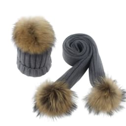 Children knitted Scarf and Hat Set Luxury Winter Warm Crochet Hats and scarves with Real fur pom Beanie Hat for boys and girls