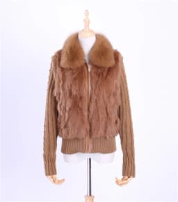 Women's Genuine Real Rabbit Fur Fox Fur Collar Knitting Sleeve Women's Winter Coat Fur Jacket Casual Short Outwear Slim