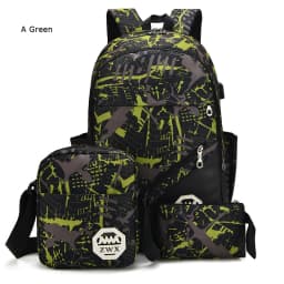 3 pcs /set USB Male backpack high school bags for women travel men school backpacks boys one student shoulder bag sac mochila