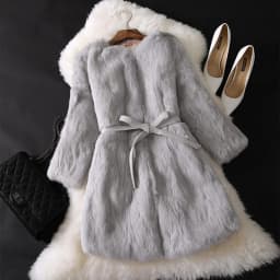 New Natural Real Rabbit Fur Long Coat Winter Real Rabbit Fur Jacket Korean Female Three Quarter Sleeve Soft Real Fur Coats