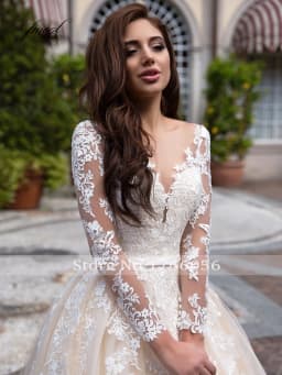 Customized Elegant Illusion Long Sleeve Vintage Wedding Dresses Luxury Scoop Neck Appliques Court Train A Line Bridal Gowns