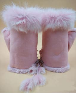 Female Rabbit Hair Wrist Gloves Fingerless Computer Typing Mittens Winter Women Suede Leather Warm Thick Cashmere Gloves G58