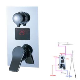 Wall Mounted Brass Shower Control Mixer Valve Digital Temperature Display 2-3 Ways Pre-box Intelligent Bath Shower Mixers