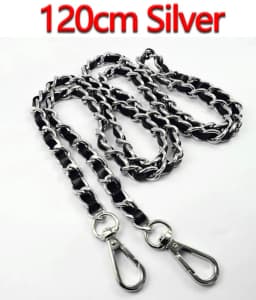 DIY 40cm-140cm Black PU Leather Purse Handles 11mm Replacement Metal Gold, Silver, Bronze, Gun Black Chains Shoulder Bag Straps